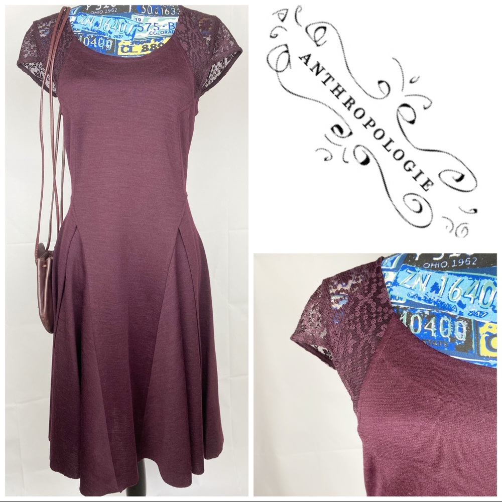 Anthropologie Deletta Lace Wool ALine Dress Maroon